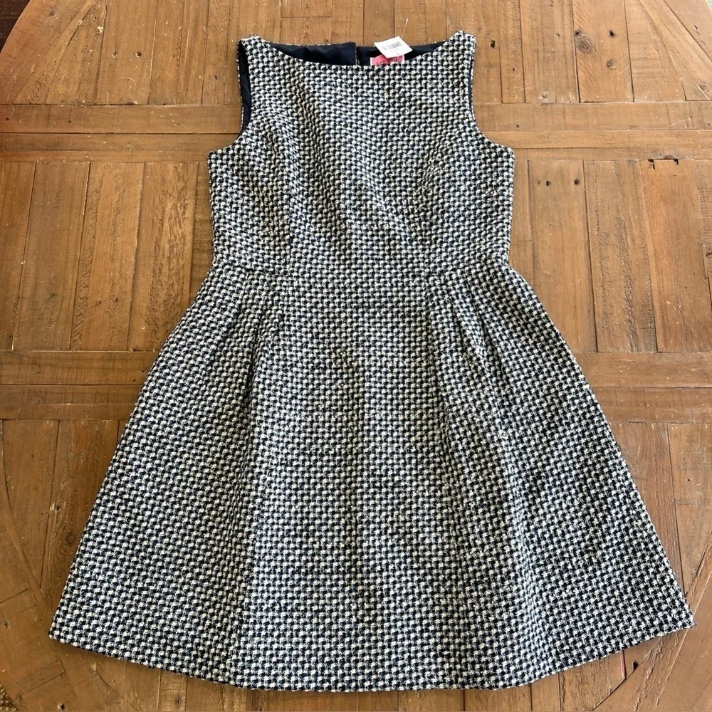 Kate Spade Nautical Tweed Dress Size 12 Navy Blue White Pockets Fit Flare Preppy